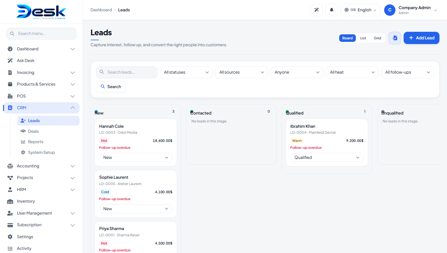 CRM leads list